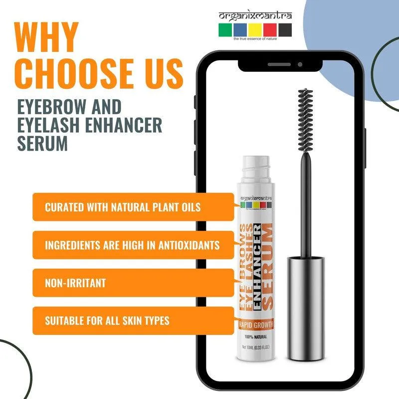 Organix Mantra Eyebrow Eyelashes Growth Serum with Jamaican Castor Oil, Moroccan Argan Oil, Grapeseed Oil, Black Seed Oil, Almond Oil, Vitamin E, Rose Oil, Sandalwood Oil, & Chamomile Oil, 10ML