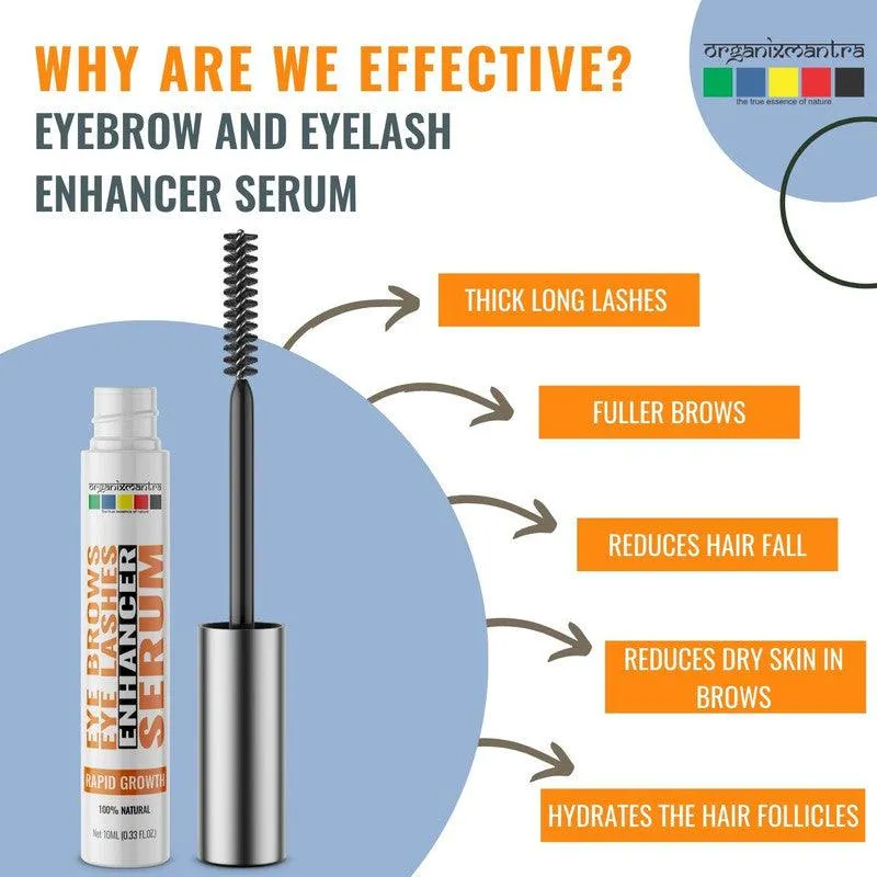 Organix Mantra Eyebrow Eyelashes Growth Serum with Jamaican Castor Oil, Moroccan Argan Oil, Grapeseed Oil, Black Seed Oil, Almond Oil, Vitamin E, Rose Oil, Sandalwood Oil, & Chamomile Oil, 10ML