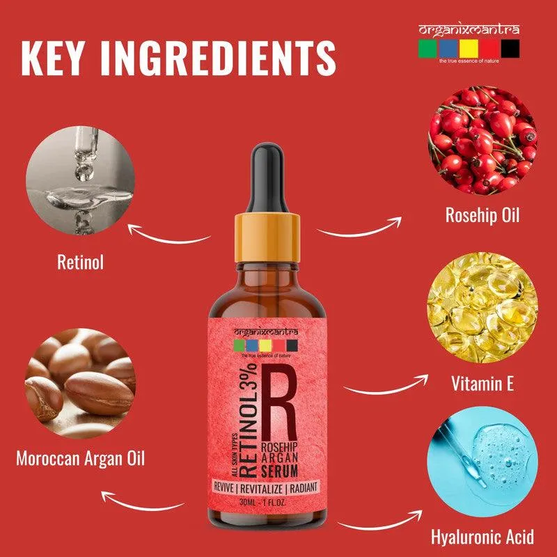 Organix Mantra Retinol Serum 3% Nourishing, Anti-Aging | Hyaluronic Acid, Moroccan Argan Oil, Rosehip Oil,Vitamin E, 30ML