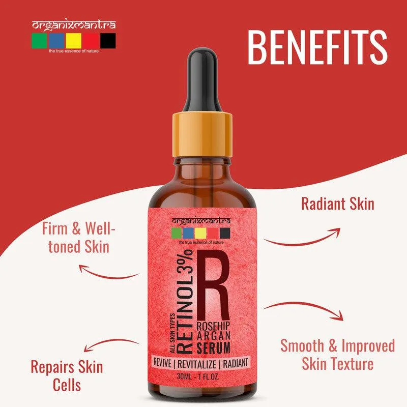 Organix Mantra Retinol Serum 3% Nourishing, Anti-Aging | Hyaluronic Acid, Moroccan Argan Oil, Rosehip Oil,Vitamin E, 30ML