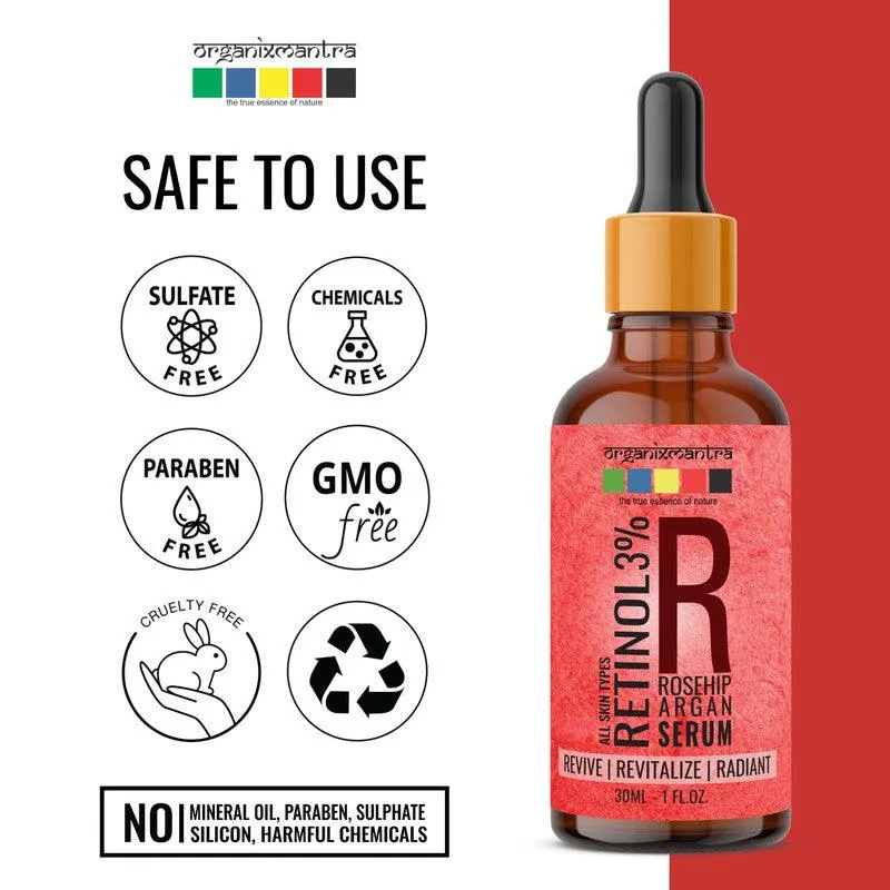 Organix Mantra Retinol Serum 3% Nourishing, Anti-Aging | Hyaluronic Acid, Moroccan Argan Oil, Rosehip Oil,Vitamin E, 30ML