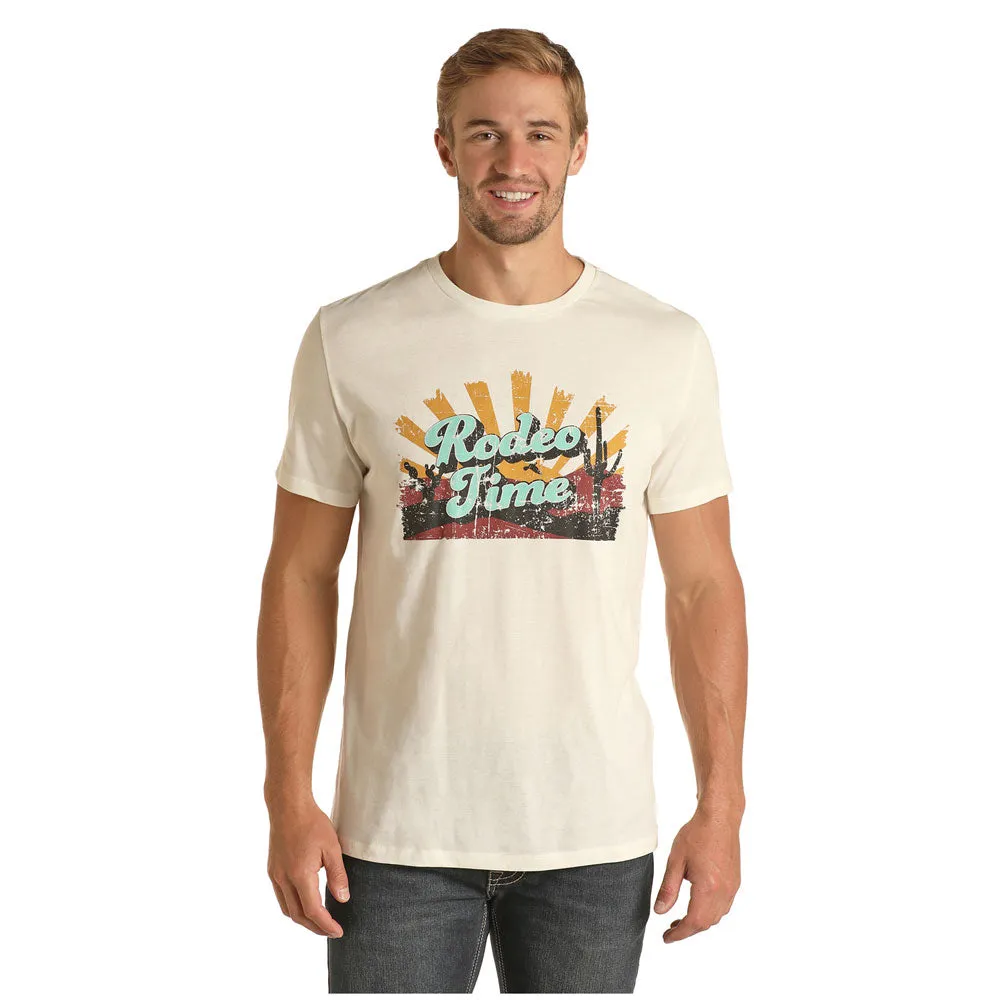 P9-3367 Rock & Roll  Men's Dale Brisby Rodeo Time Short Sleeve Tee Cream