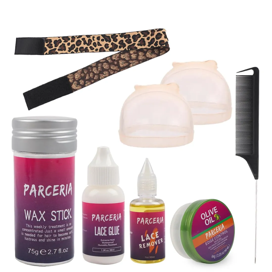 Parceria Lace Wig Glue Kit Waterproof Lace Front Strong Hold Wig Glue for Wigs Install Kit, Lace Glue Remover Hair Glue Stick (Wig Glue/Wig Glue Remover/Hair Wax Stick/Edge Control Wax/Elastic Band)