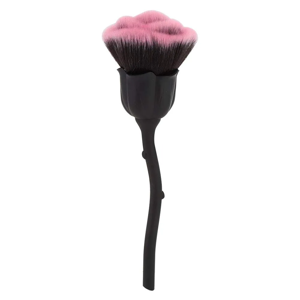Rose Shaped Nail Dust Brush, Nail Powder Brush Long Handle Nail Brush Blusher Loose Powder Brush Makeup & Manicure Dust Remover Brush for Clean(Black   Pink)