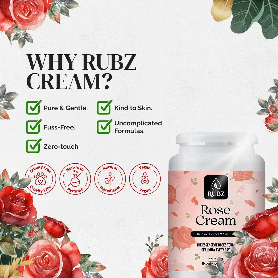 Rubz Rose Cream with Rose Extract & Vitamin - E | Deep Moisturizing with Instant Hydration | Best Body Cream for Women & Men | 1 Kg