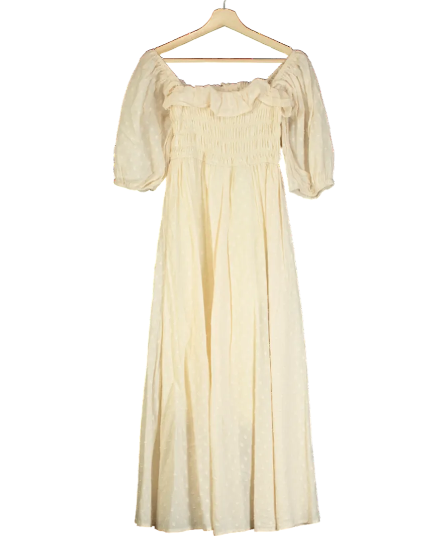 R.Vivimos Cream Square Neck Puff Sleeve High Waist Midi Dress UK S