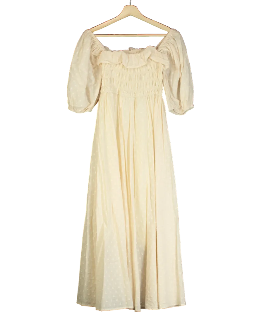 R.Vivimos Cream Square Neck Puff Sleeve High Waist Midi Dress UK S