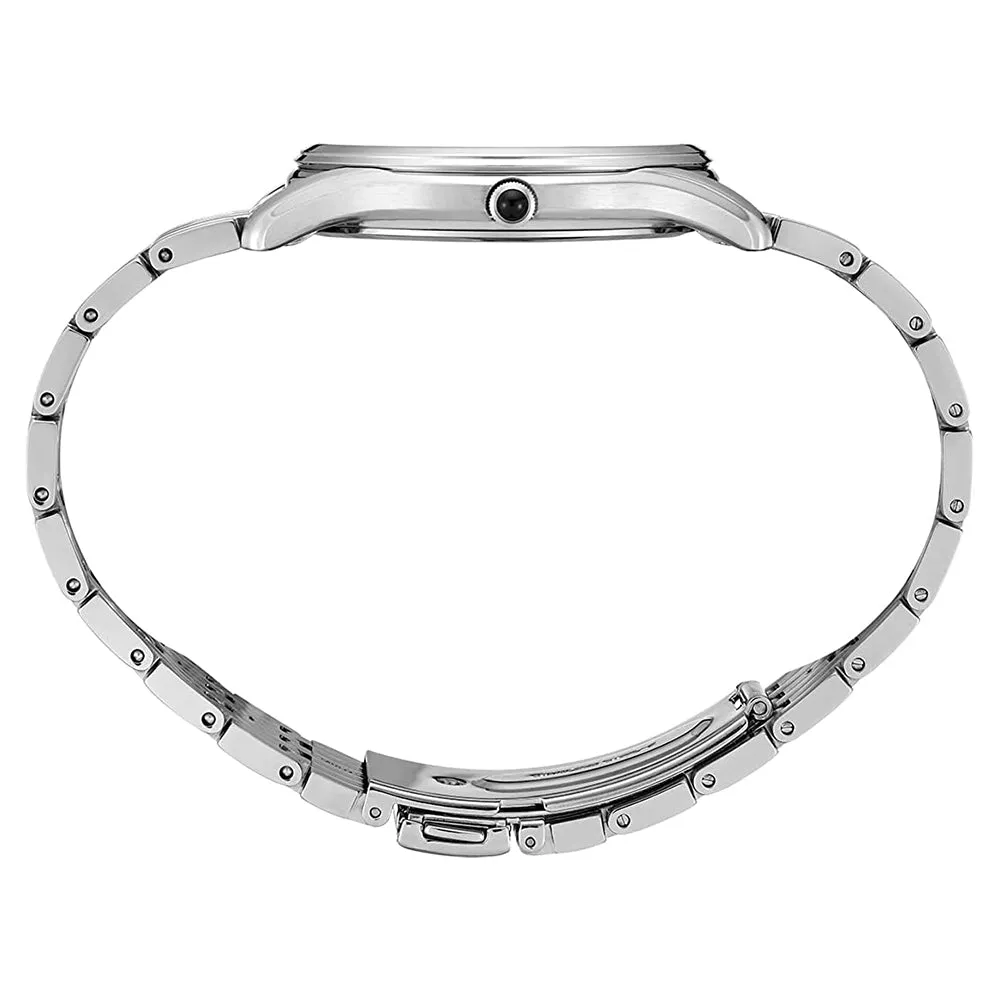 Seiko Men's Cream Dial Silver Stainless Steel Band Japanese Quartz Watch - SNK047