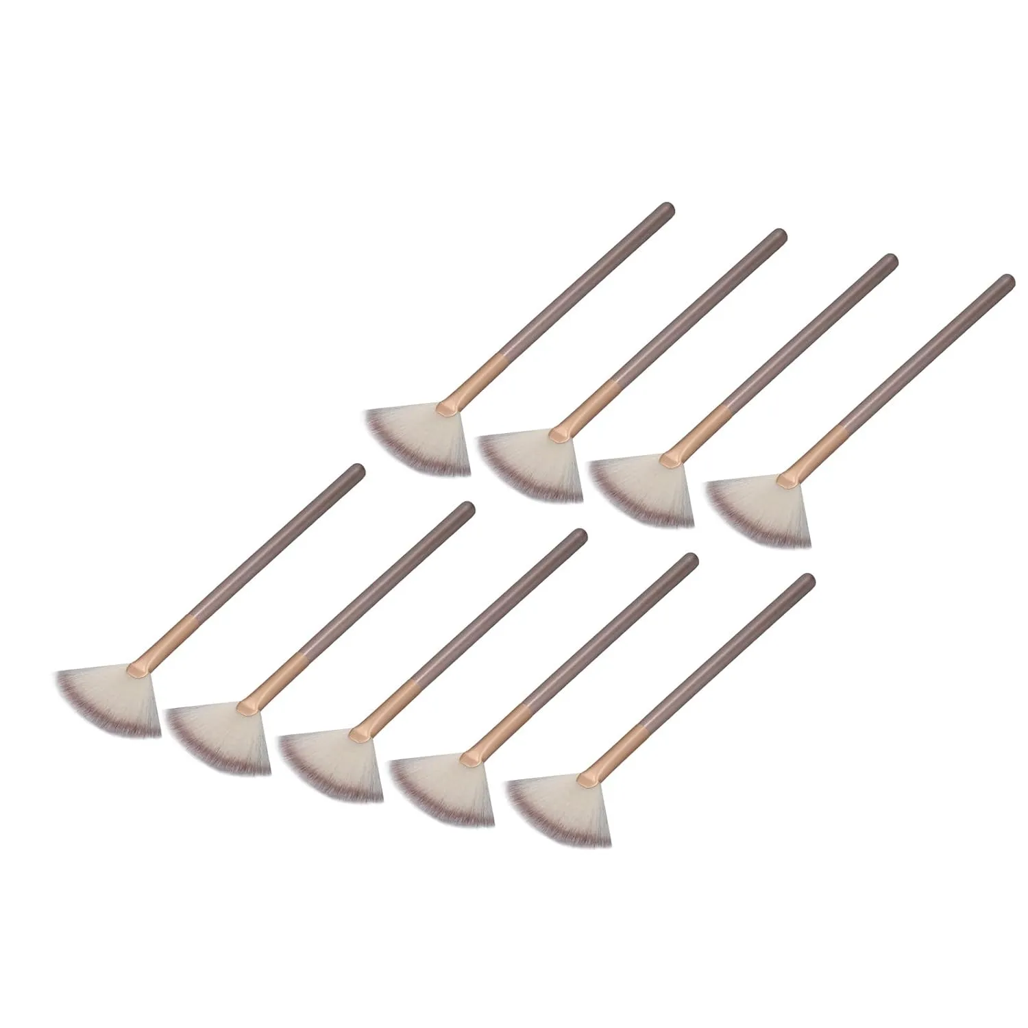 Soft Facial Fan Makeup Brush Set - 9pcs Face Applicator Brushes with Soft Fiber FanShaped Head - Champagne Color with Aluminium Tube for Gentle and Makeup Application