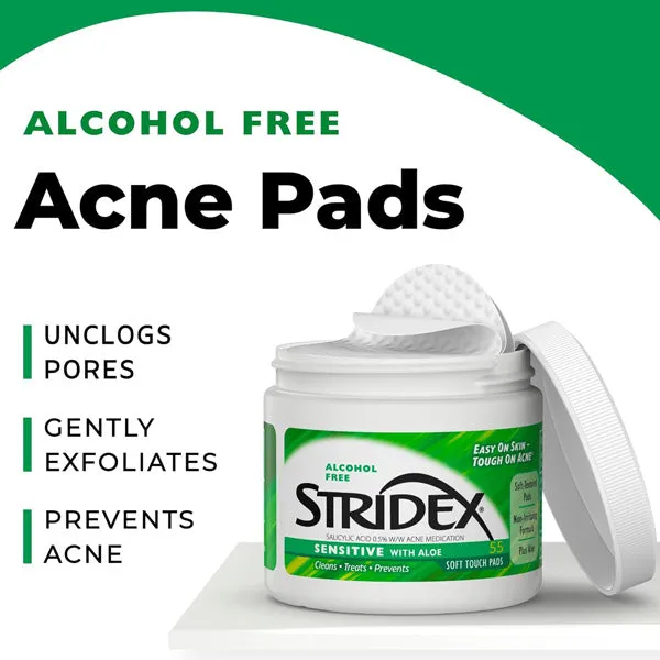 Stridex Acne Pads for Sensitive Skin with Aloe Vera, Alcohol-free 55 Count