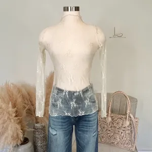 The Cream Floral Mesh Top