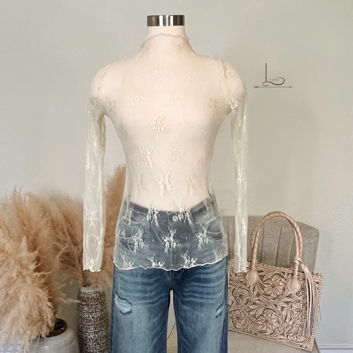The Cream Floral Mesh Top