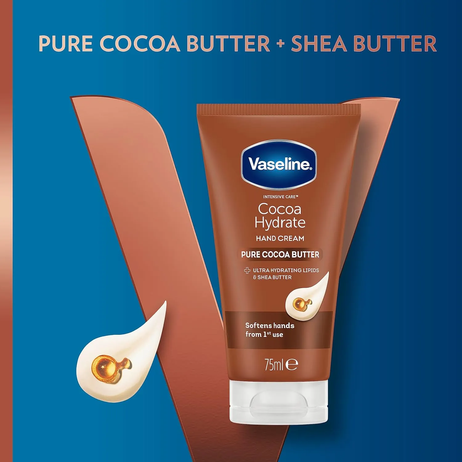 Vaseline Intensive Care Cocoa Hydrate moisturiser with ultra-hydrating lipids and shea butter Hand Cream for dry hands 75 ml