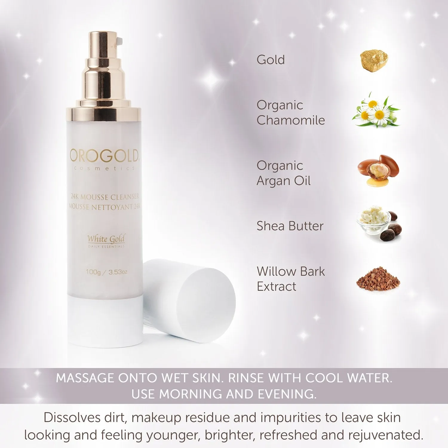 White Gold 24K Anti Aging Facial Cleanser from OROGOLD Cosmetics, 100 g. / 3.53 oz.