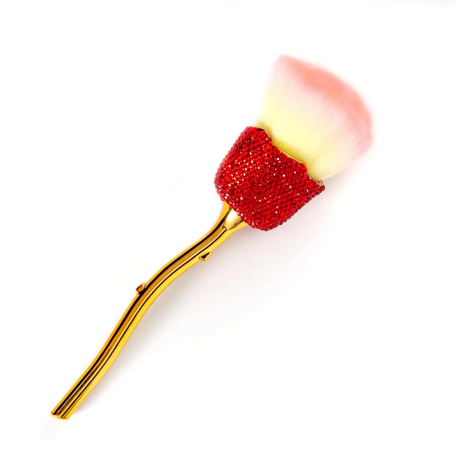 WOKOTO 1pcs Rose Nail Dust Brushes Embedded Red Rhinestones For Acrylic Nails Powder Remover Brushes Trimming Cleaning Tools Loose Face Cosmetics Blending Foundation Powder Brush Make Up Brushes