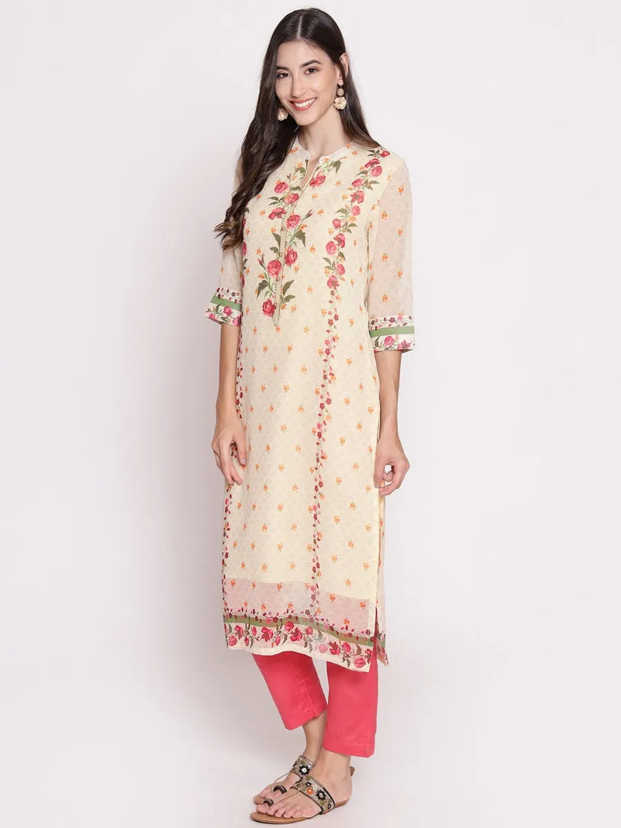 Women Cream Floral Printed Kurta