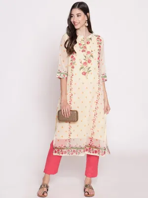 Women Cream Floral Printed Kurta