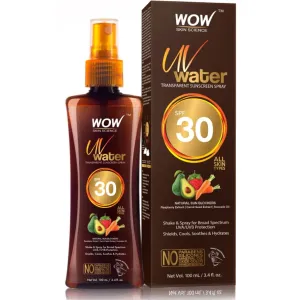 WOW Skin Science UV Water Transparent Sunscreen Spray SPF 30 - Quick Absorbing - Oil Free - with Raspberry Extract, Carrot Seed Extract, Avocado Oil - No Parabens, Silicones, Mineral Oil, Oxide, Color & Benzophenone - 100 ml